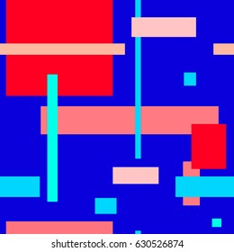 Abstract geometric seamless background, vector. Pink, red, light blue squares. Trend colors