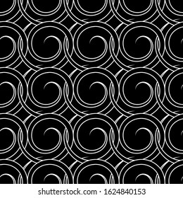 Abstract geometric seamless background. White pattern on black backdrop. Vector illustration