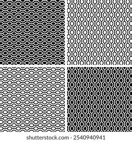 Abstract geometric seamless black white vector stripe pattern with ovals