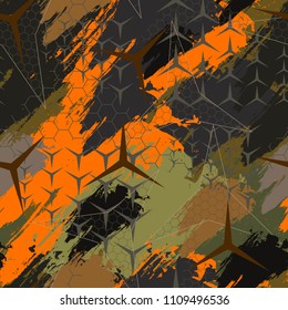 Abstract geometric seamless camouflage pattern. Fashion Style Design Print Triangle. With vertical fading lines, tracks, halftone stripes. Extreme sport style illustration. Trendy Urban colorful.