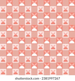 Abstract geometric seamless and checkered patterns with simple shapes of orange and beige colors. Element design for background and fabric print. Vector illustration.