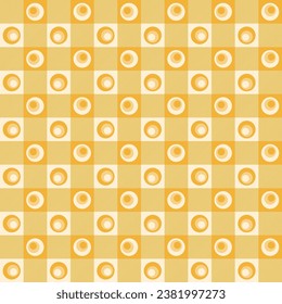 Resumen de patrones geométricos sin costuras y a cuadros con formas redondeadas de colores amarillos y beige. Diseño de elementos para impresión de fondo y tela. Ilustración vectorial.