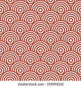 Abstract geometric seamless circle pattern. Red and white style pattern with circle.