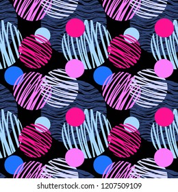 Abstract geometric seamless circles pattern,sportswear print, youth  bright dynamic geometric motif, graffiti style of modern knitwear, swimwear, leggings