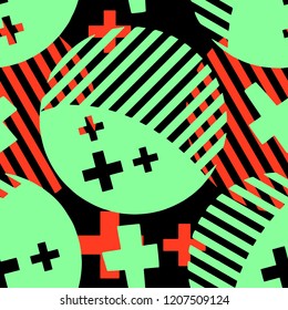 Abstract geometric seamless circles pattern,sportswear print, youth  bright dynamic geometric motif, graffiti style of modern knitwear, swimwear, leggings