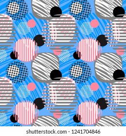 Abstract geometric seamless circles pattern,sportswear print, youth  bright dynamic geometric motif, graffiti style of modern knitwear, swimwear, leggings