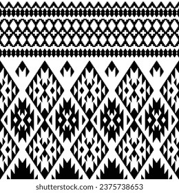Abstract geometric seamless ethnic pattern with Aztec and Navajo tribal motive. Contemporary vintage motif. Black and white colors. Design textile, clothes, fashion, fabric, wrapping paper, ornament.
