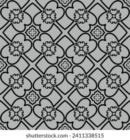 Abstract geometric seamless floral pattern. ornament for wrapping, wallpaper, tiles. black and gray graphic vector background.