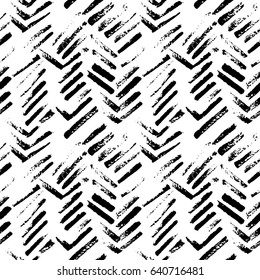 Abstract geometric seamless hand drawn pattern. Modern grunge texture. Monochrome brush painted background.