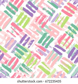 Abstract geometric seamless hand drawn pattern. Modern grunge texture. Colorful brush painted background.