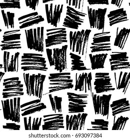 Abstract geometric seamless hand drawn pattern. Modern grunge texture. Monochrome marker painted background.