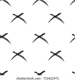 Abstract geometric seamless hand drawn pattern. Modern grunge texture. Monochrome wax crayon drawn background.
