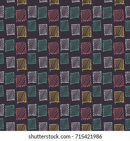 Abstract geometric seamless hand drawn pattern. Modern free hand texture. Colorful geometric doodle background. Outlined hand drawn geometric motif.
