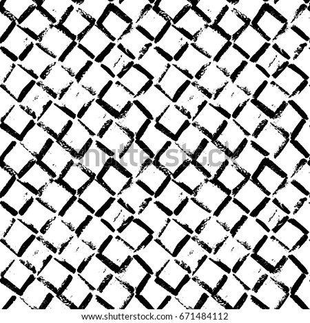 Abstract geometric seamless hand drawn pattern. Modern grunge texture. Monochrome brush painted background.