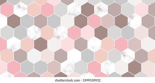   Abstract geometric seamless hexagon pattern pastel color with marble texture elegant background design for carpet,wallpaper,clothing,wrapping,batik,fabric. Vector illustration.Eps10
