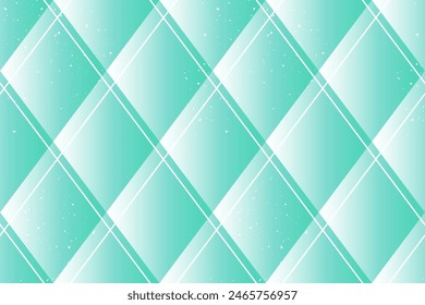 An abstract geometric seamless of intersecting white lines forms teal glass cubes of diamond shapes, with speckled texture, adding a subtle grunge element to the minimalist design.