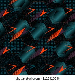 Abstract geometric seamless military camouflage covers pattern. Fashion Style Design Print Triangle. With vertical fading lines, tracks, halftone stripes. Extreme sport style illustration. Urban.