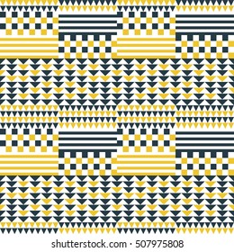 Abstract geometric seamless patchwork pattern. Multielement graphic print with squares, strips and triangles. Vector illustration for various creative projects