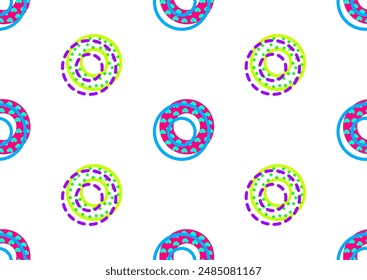 Abstract geometric seamless pattern 80s-90s aesthetic. Contemporary memphis inspired design background. Bold neon colors, layered geometry circles shapes