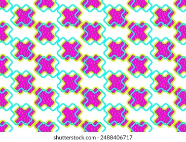 Abstract geometric seamless pattern 80s-90s aesthetic. Contemporary memphis inspired design background. Electric neon colors