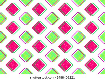 Abstract geometric seamless pattern 80s-90s aesthetic. Contemporary memphis inspired design background. Bold neon colors, layered geometry diamond shapes