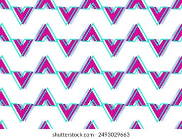 Abstract geometric seamless pattern 80s-90s aesthetic. Contemporary memphis inspired design background. Electric neon colors