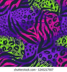 Abstract geometric seamless pattern with animal print. Trendy hand drawn textures.
