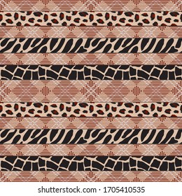 Abstract geometric seamless pattern with animal print. Trendy hand drawn textures. Modern abstract design for poster, cover, fabric and other users
