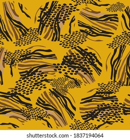 Abstract geometric seamless pattern with animal print and circles. Trendy hand drawn textures. Modern abstract design for paper, cover, fabric, interior decor and other users