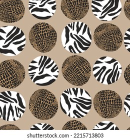 Resumen de patrones geométricos sin soldadura con la impresión animal en círculos Elementos aislados de vectores abstractos a mano trendy para el papel, la cubierta, la tela, la decoración interior, y otros usuarios, cuando y en carteles