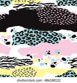 Abstract geometric seamless pattern with animal print. Trendy hand drawn textures. Modern abstract design for paper, cover, fabric, interior decor and other users