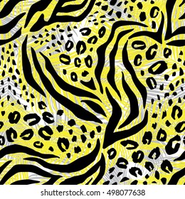 Abstract geometric seamless pattern with animal print. Trendy hand drawn textures. Modern abstract design for paper, cover, fabric, interior decor