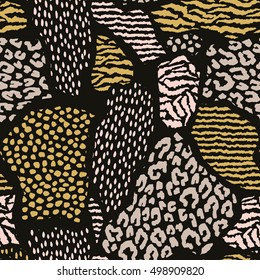 Abstract geometric seamless pattern with animal print. Trendy hand drawn textures. Modern abstract design for paper, cover, fabric, interior decor and other users