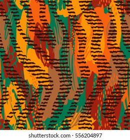 Abstract geometric seamless pattern with animal print. Trendy hand drawn textures. Modern abstract design for paper, cover, fabric, interior decor and other users.