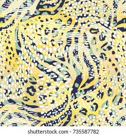 Abstract geometric seamless pattern with animal print. Trendy hand drawn textures.