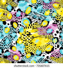 Abstract geometric seamless pattern with animal print. Trendy hand drawn textures.