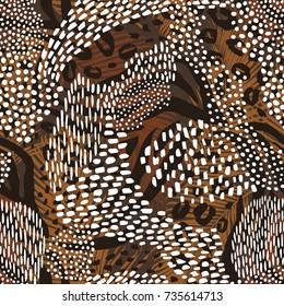 Abstract geometric seamless pattern with animal print. Trendy hand drawn textures.