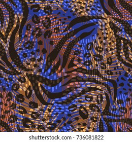 Abstract geometric seamless pattern with animal print. Trendy hand drawn textures.