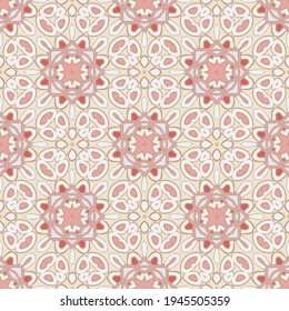 Abstract geometric seamless  pattern in apricot pink, fabric texture. interior design.