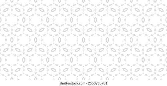 Abstract geometric seamless pattern in arabesque style. Vector minimalist texture with diamonds, triangles, grid, delicate lattice. Beige and white elegant background. Subtle luxury repeated design