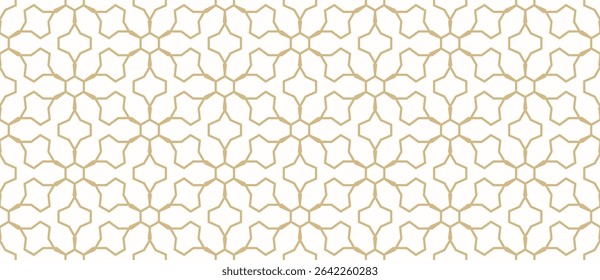 Abstract geometric seamless pattern in Arabesque style. Vector ornamental lines texture, floral lattice, mesh, grid, net. Elegant gold and white ornament. Traditional luxury background. Repeat design