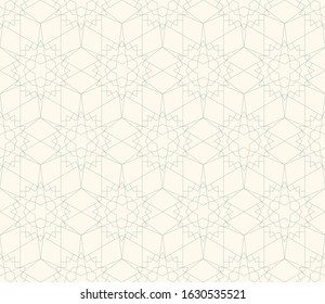 Abstract geometric seamless pattern. Abstract arabic pattern for wallpaper, textile, background, packing. Green lines on light background.