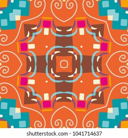 Abstract geometric seamless pattern, artistic composition. Colorful design for wallpaper, flyer, brochure cover. Colored geometric shapes, figures. Modern art background