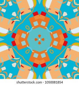Abstract geometric seamless pattern, artistic composition. Colorful design for wallpaper, flyer, brochure cover. Colored geometric shapes, figures. Modern art background