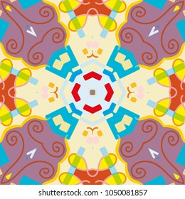 Abstract geometric seamless pattern, artistic composition. Colorful design for wallpaper, flyer, brochure cover. Colored geometric shapes, figures. Modern art background