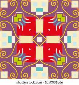 Abstract geometric seamless pattern, artistic composition. Colorful design for wallpaper, flyer, brochure cover. Colored geometric shapes, figures. Modern art background