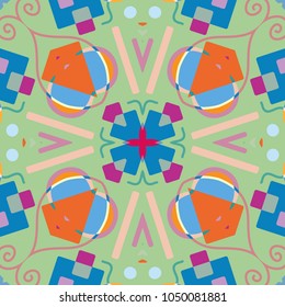 Abstract geometric seamless pattern, artistic composition. Colorful design for wallpaper, flyer, brochure cover. Colored geometric shapes, figures. Modern art background