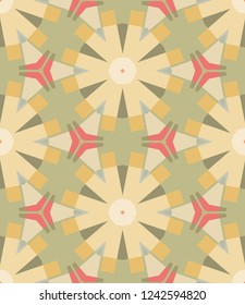 Abstract geometric seamless pattern, artistic composition. Colorful design for wallpaper, flyer, brochure cover. Trendy bright colors geometric shapes, figures. Modern art background