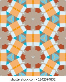 Abstract geometric seamless pattern, artistic composition. Colorful design for wallpaper, flyer, brochure cover. Trendy bright colors geometric shapes, figures. Modern art background