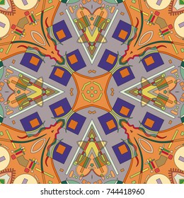 Abstract geometric seamless pattern, artistic composition. Colorful design for wallpaper, flyer, brochure cover. Colored geometric shapes, figures. Modern art background